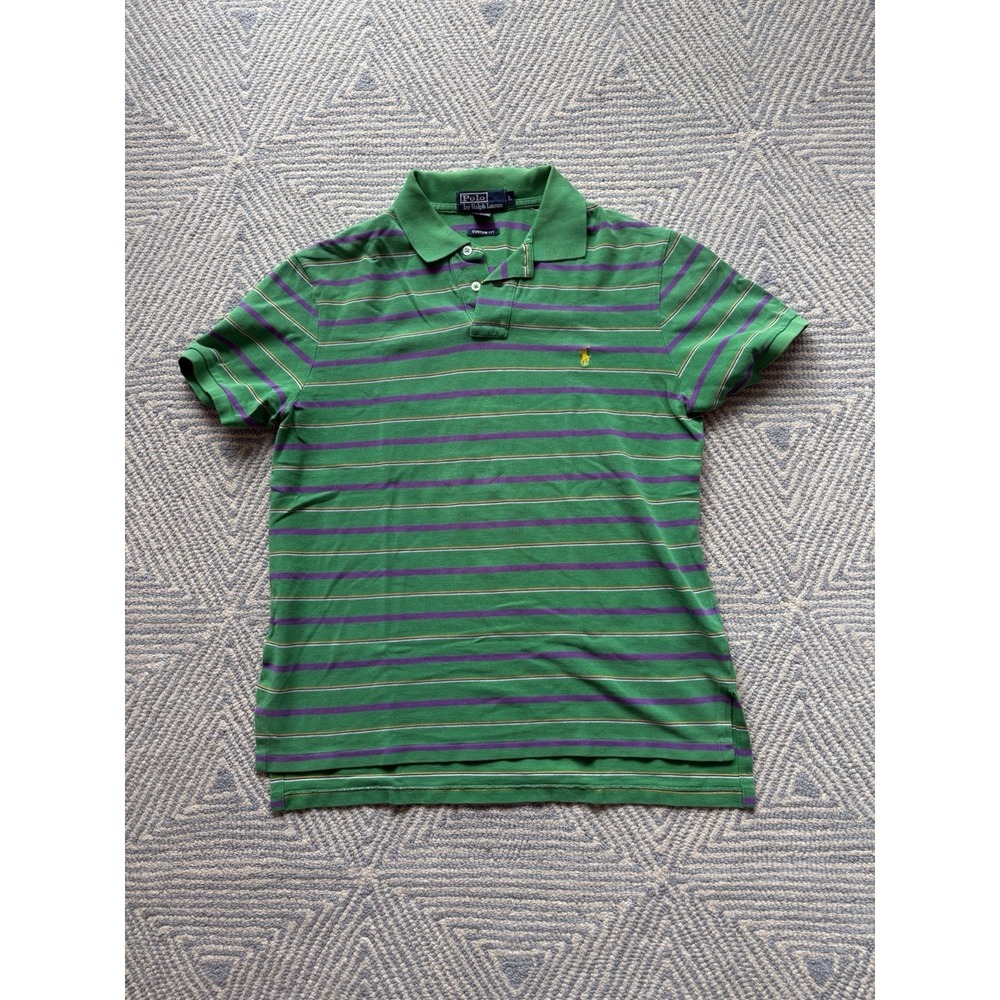 Polo‎ by Ralph Lauren Custom Fit Polo Shirt - Green/Purple/Multicolor - Large
